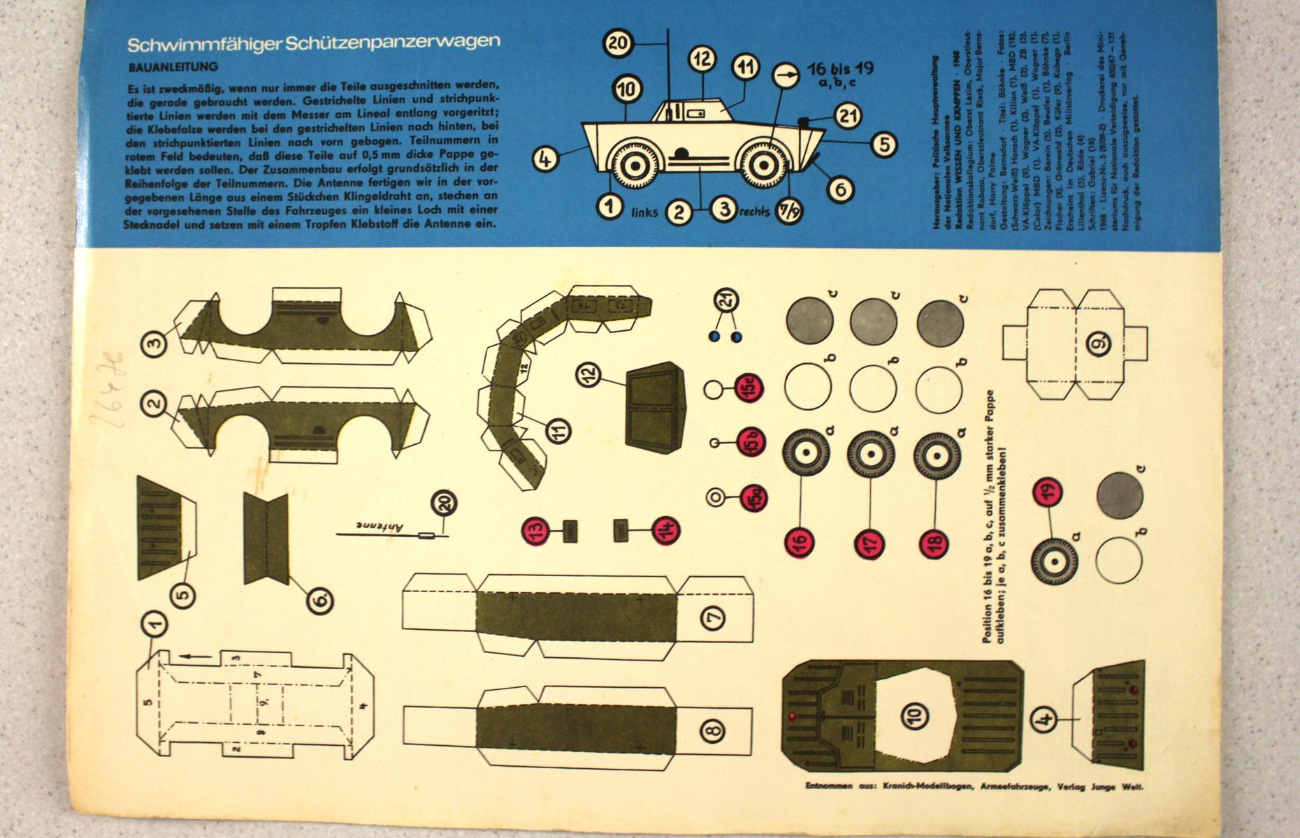 Das ist die Rückseite der Soldatenpost. Diese kann man zerschneiden, um einen schwimmfähiger Schützenpanzerwagen zu basteln