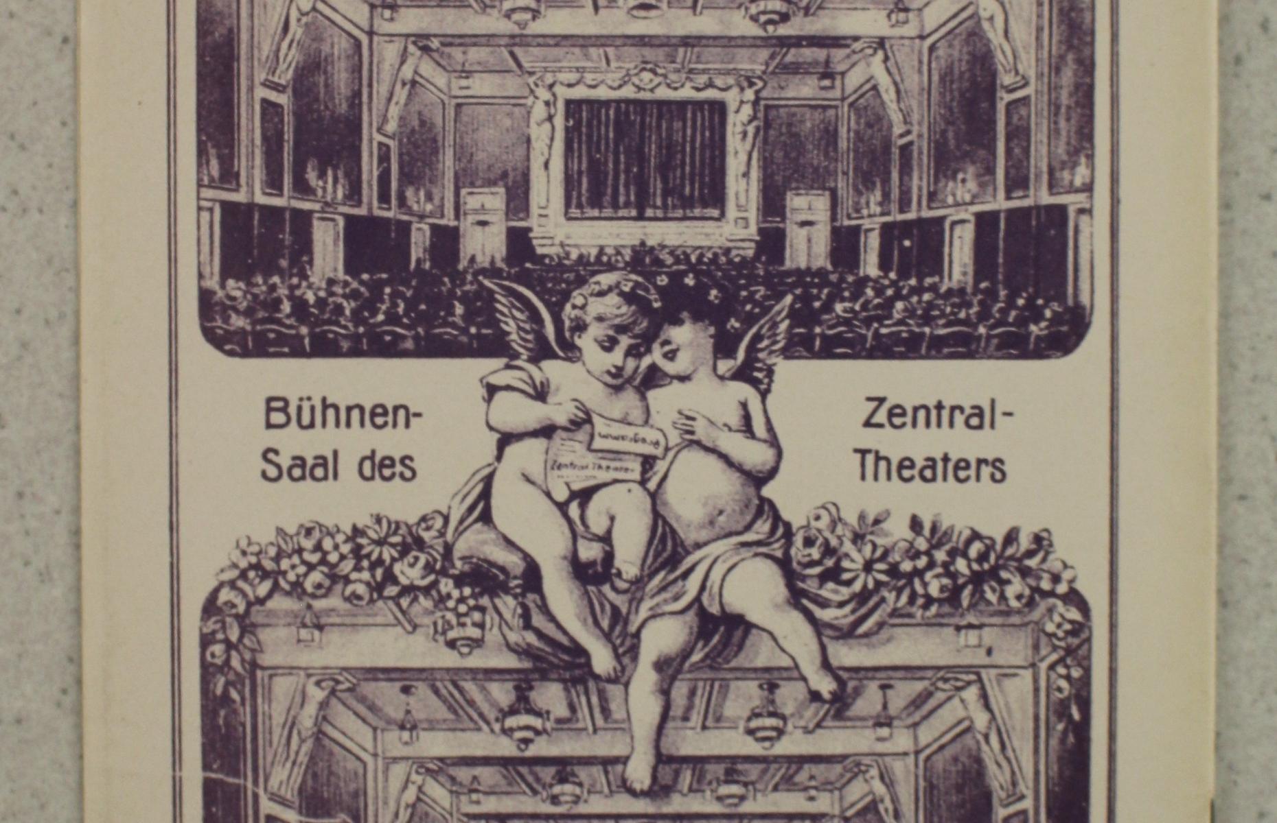 Das Bild zeigt das Programmheft des Zentraltheaters für Kinematographie in Frontansicht. Der Flyer ist schwarz-weiß.